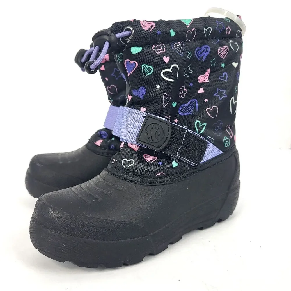 Northside Frosty Polar Boots Toddler Black Purple Hearts 3M Thinsulate Size 10